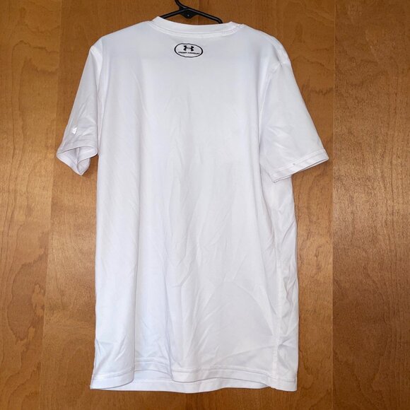 Under Armour Youth Loose Fit White T-Shirt American Flag Logo HeatGear UPF 40 M - Picture 3 of 6